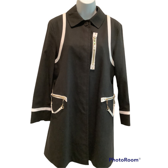 WORTH BLACK CANVAS/WHITE LEATHER TRIM WALKING COAT 10P - Picture 1 of 9